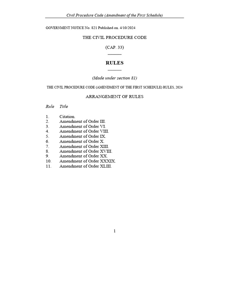 Gn no 821 the civil procedure code amendment of the first schedule