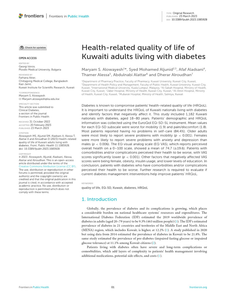 36 Health-Related Quality of Life of Kuwaiti Adults Living With ...