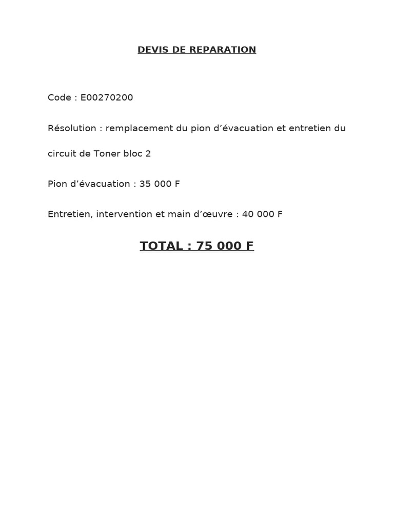 Devis de Reparation | PDF