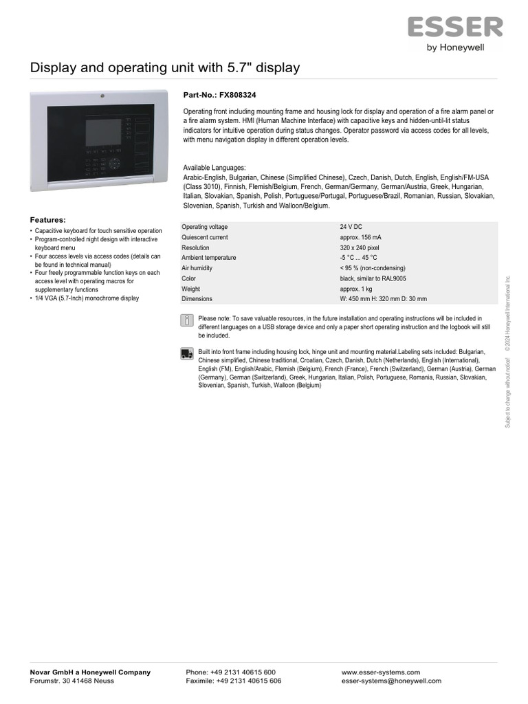 FX808324 - Display and Operating Unit With 5.7 Display | PDF