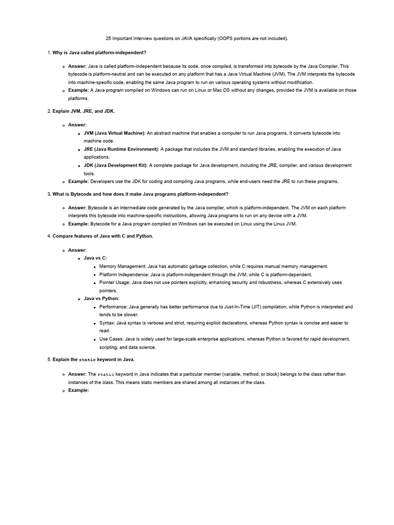 25 Essential Java Interview Questions | PDF | Java Virtual Machine ...