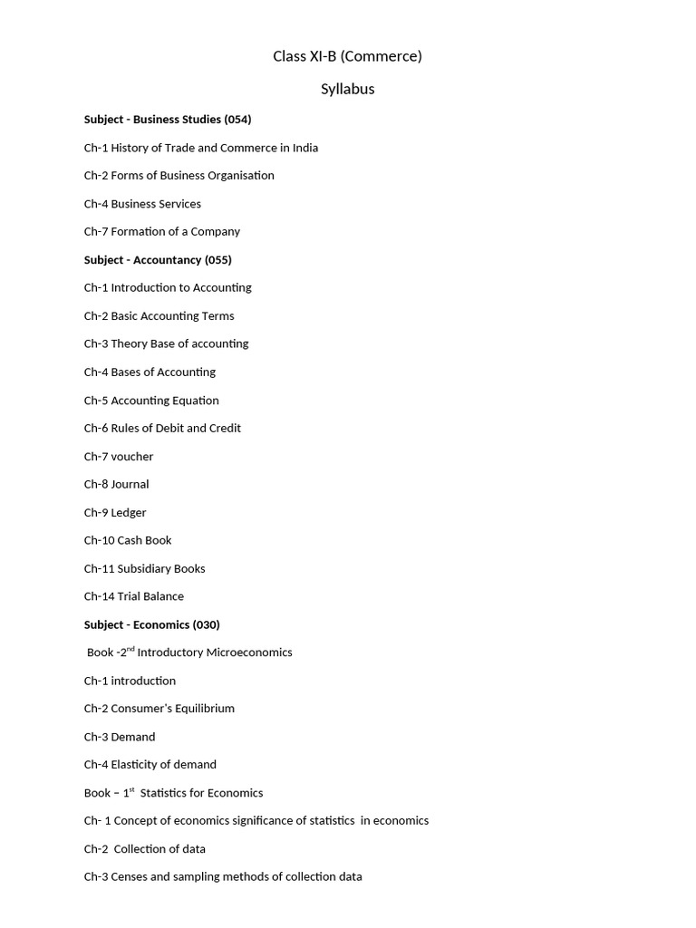 Class 11 Commerce Half Yearly Syllabus | PDF