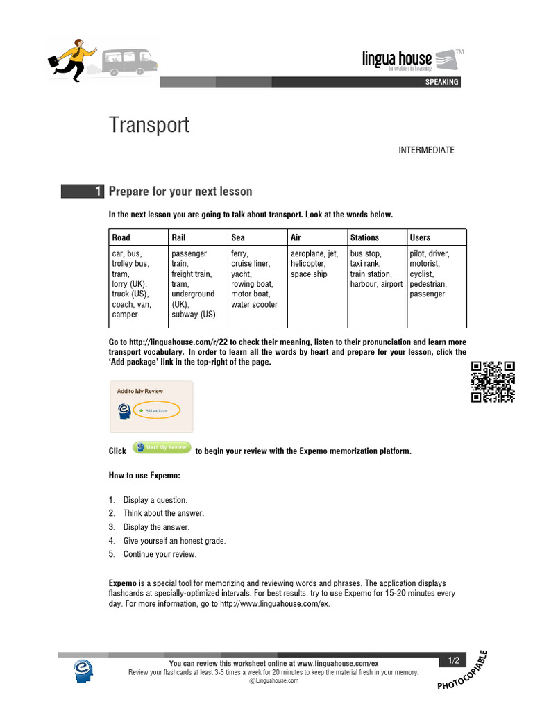 Talking About Transport: A Lesson Guide | PDF | Vocabulary | Flashcard