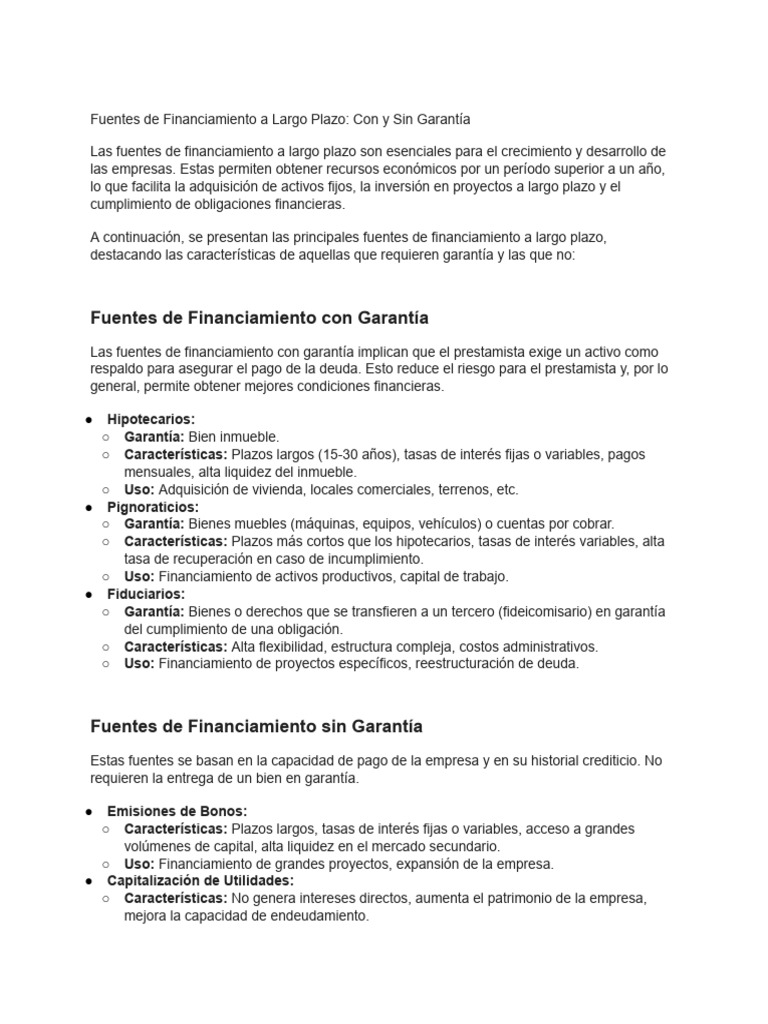 Fuentes de Financiamiento A Largo Plazo, Con Gara... | PDF