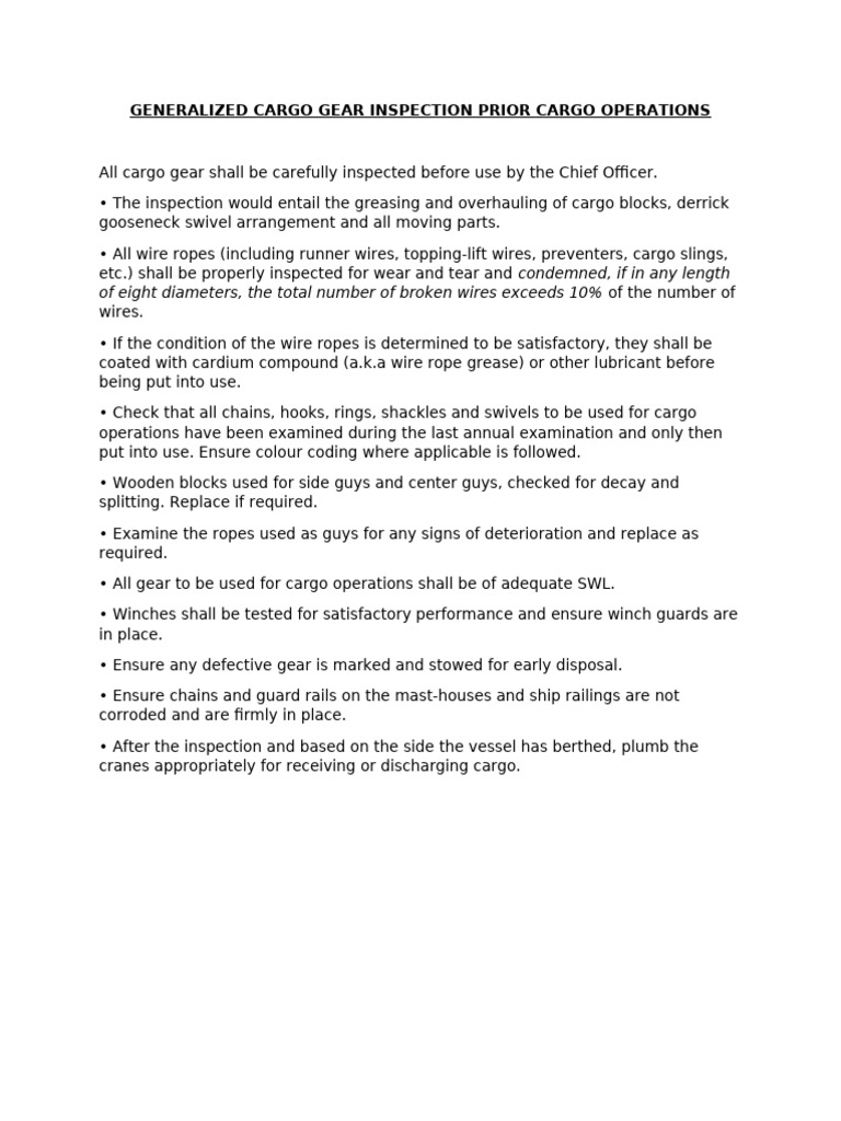 Cargo Gear Inspection Protocols | PDF | Business | Technology & Engineering