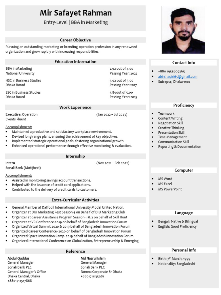 Standard CV - Mir Safayet Rahman | PDF