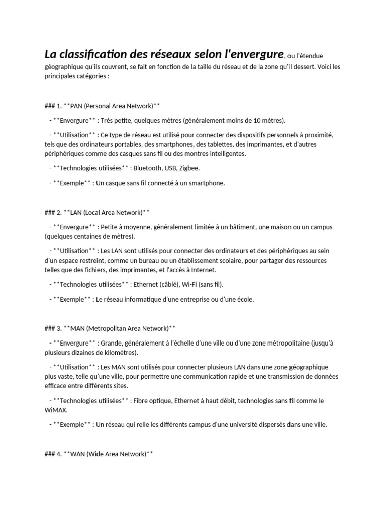 La Classification Des Réseaux | PDF