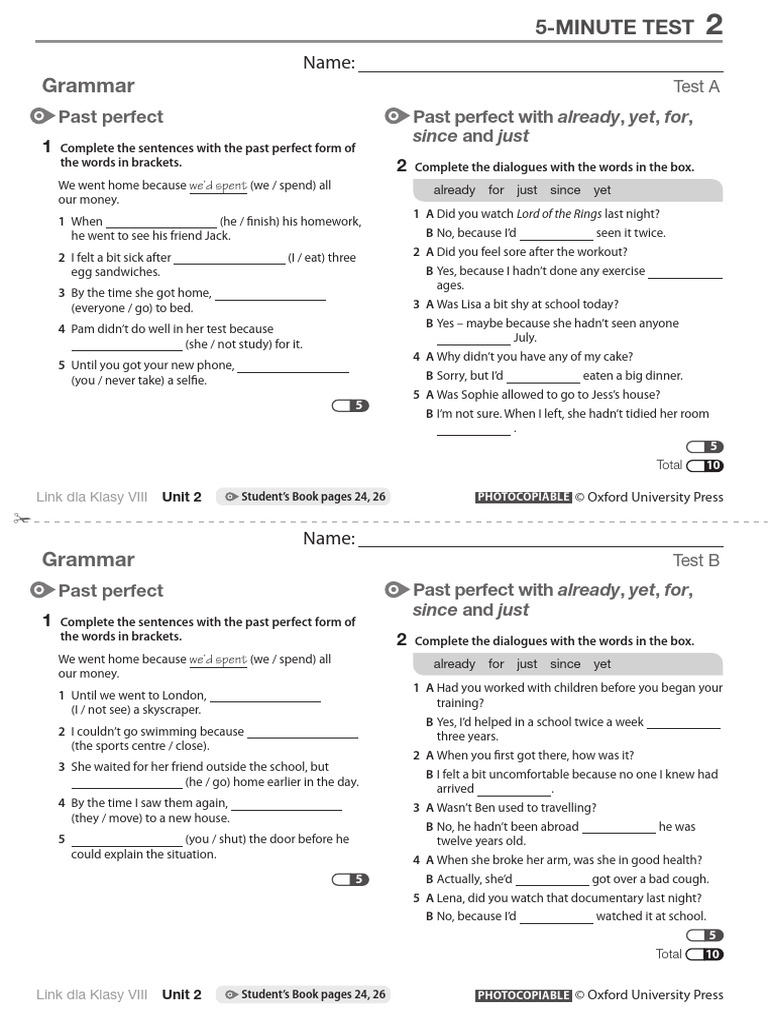 Link L8 U2 5min Test Grammar | PDF