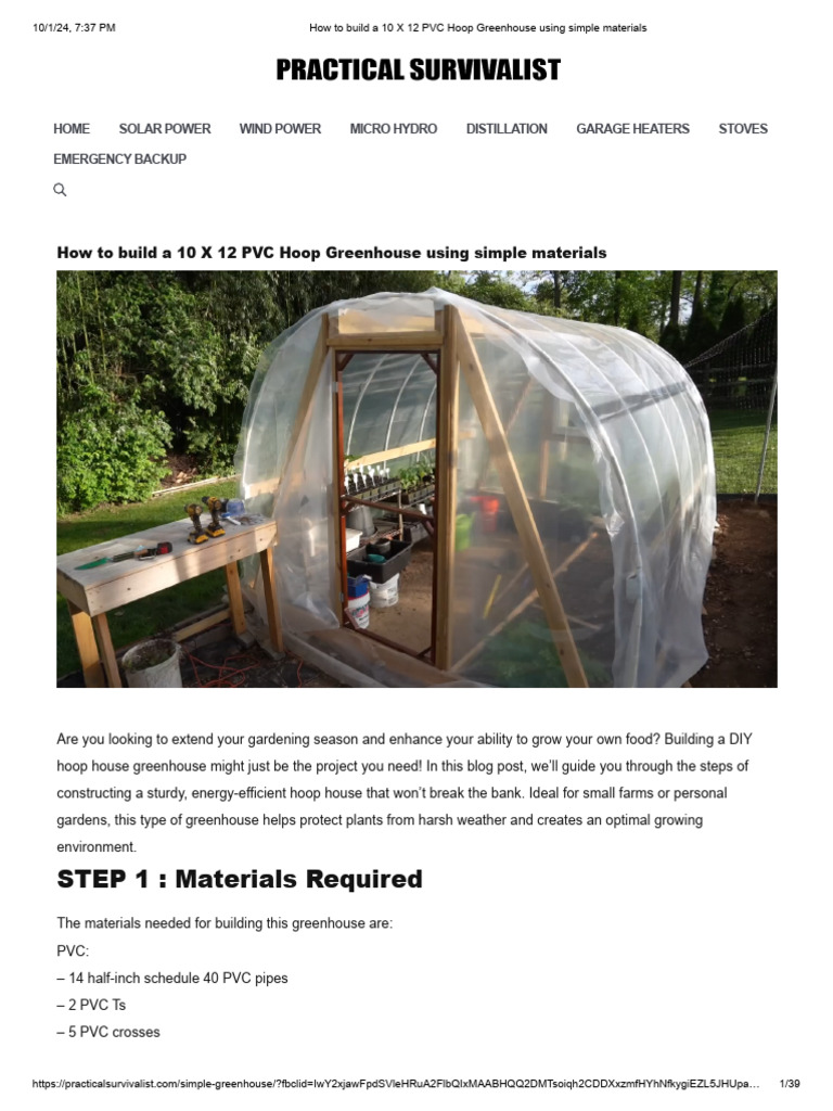 How To Build A 10 X 12 PVC Hoop Greenhouse Using Simple Materials | PDF