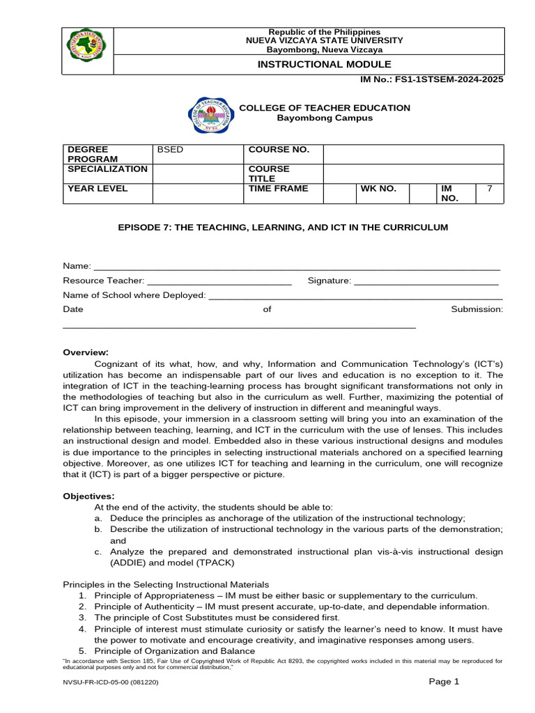 FS1 Episode-7 | PDF | Educational Technology | Instructional Design