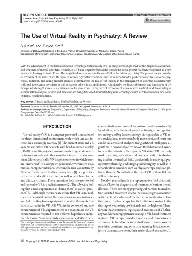 The Use Of Virtual Reality In Psychiatry A Review Pdf