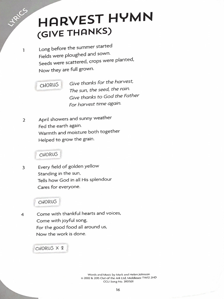 Harvest Hymn Lyrics | PDF
