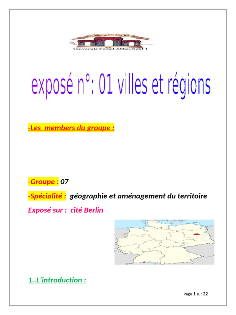 Exposé Villes Et Région - Word | PDF