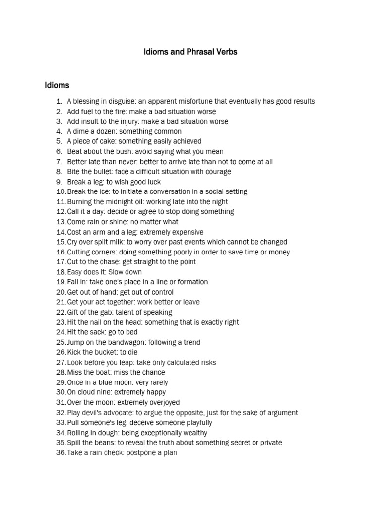 Idioms and Phrasal Verbs | PDF