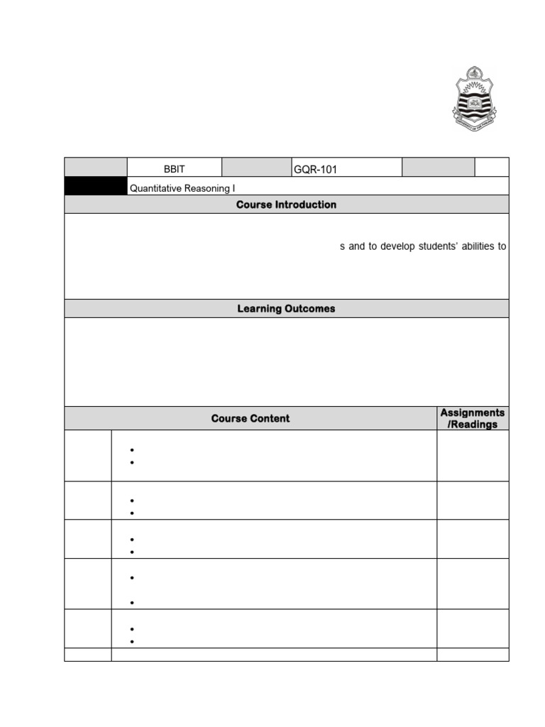 Quantitative Reasoning I Course Outline | PDF