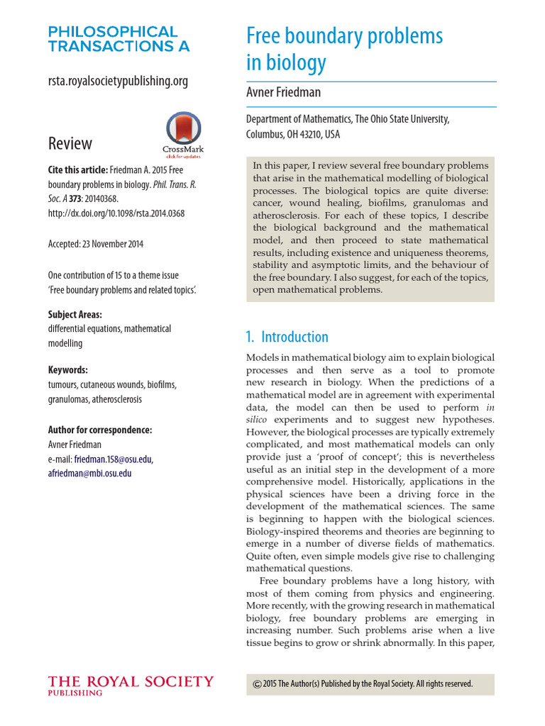 Friedman 2015 Free Boundary Problems in Biology | PDF