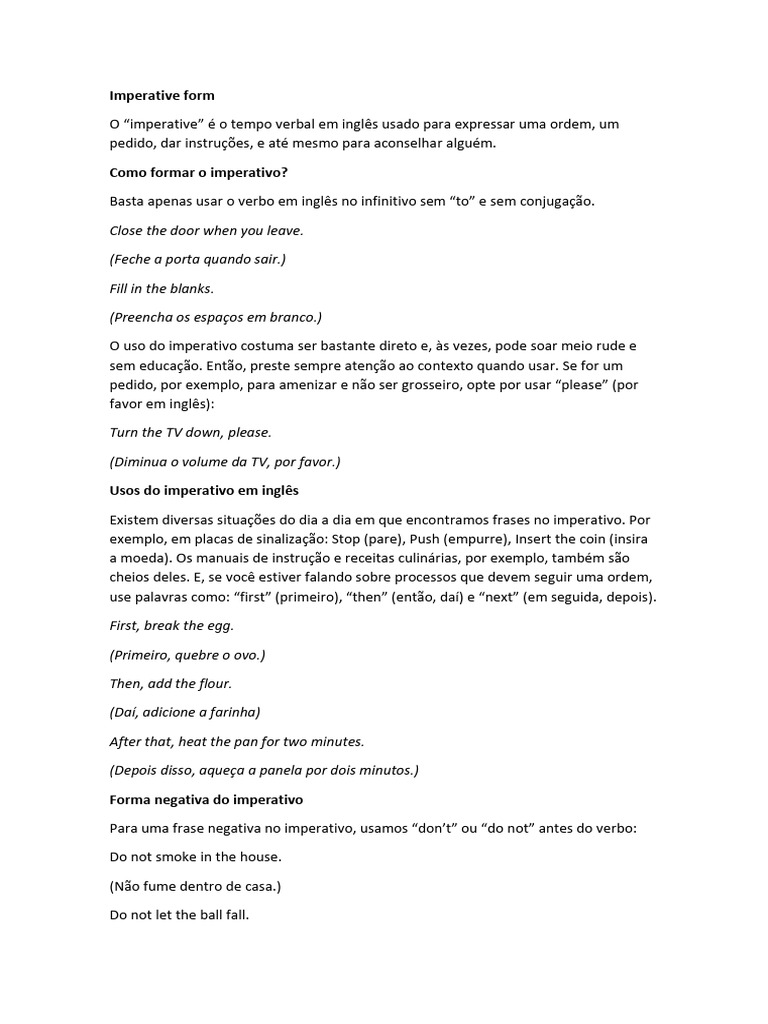 Imperative Form | PDF