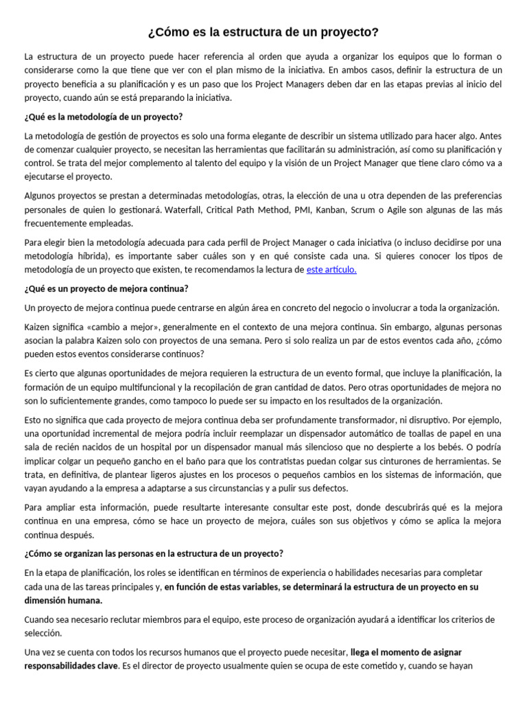 Cómo Es La Estructura de Un Proyecto | PDF | Planificación | Gestión de ...