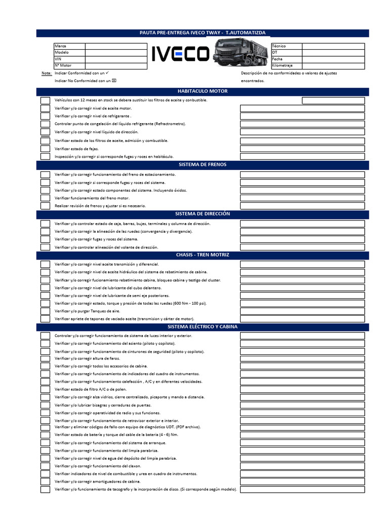 PDI TWAY E5 AUT - Check List | PDF