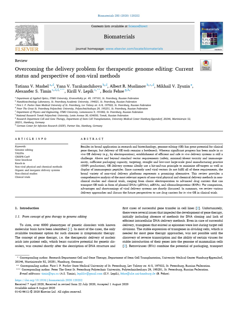 Overcoming The Delivery Problem For Therapeutic Genome Editing Current ...