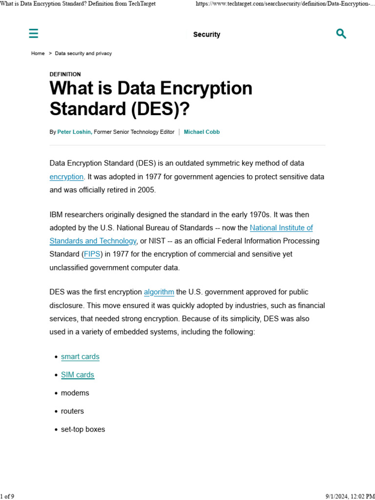 What Is Data Encryption Standard - Definition From TechTarget | PDF