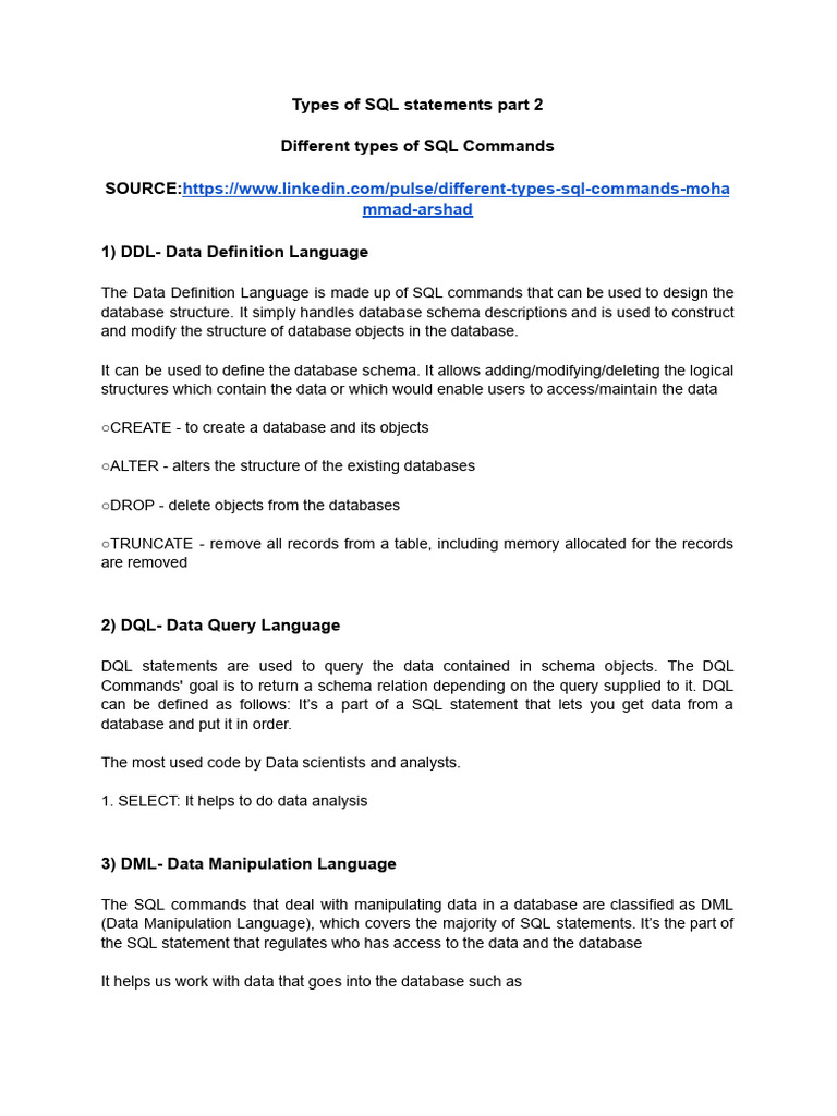 Types of SQL Statements Part 2 | PDF