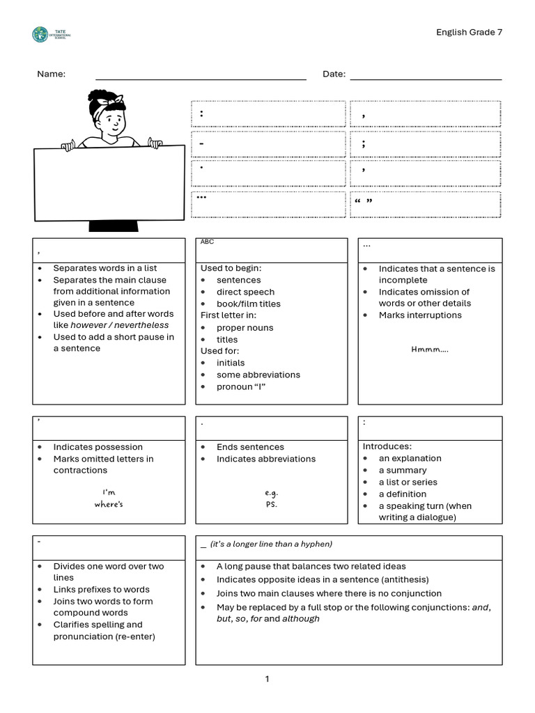 Grade 7 English - Punctuation Rules and Exercises | PDF