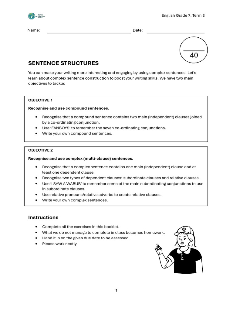 Grade 7 English - Sentence Structures | PDF
