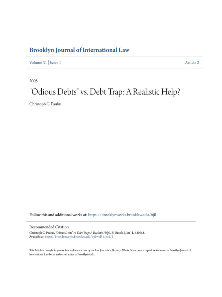 Odious Debts vs. Debt Trap - A Realistic Help | PDF