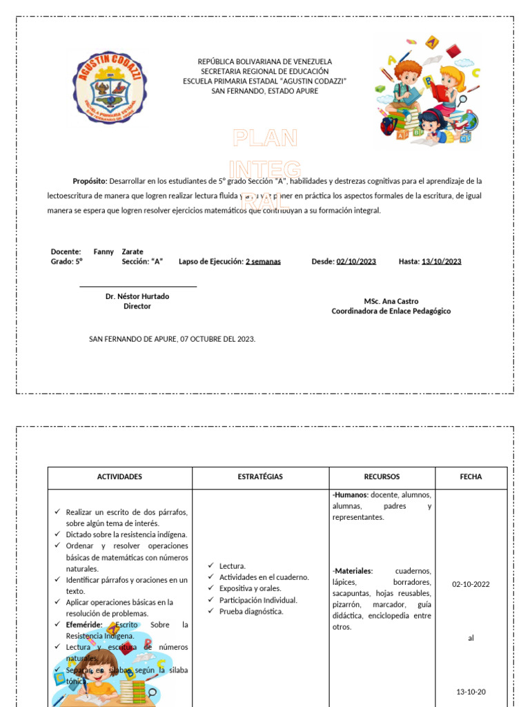 Plan Integral 5° A | PDF