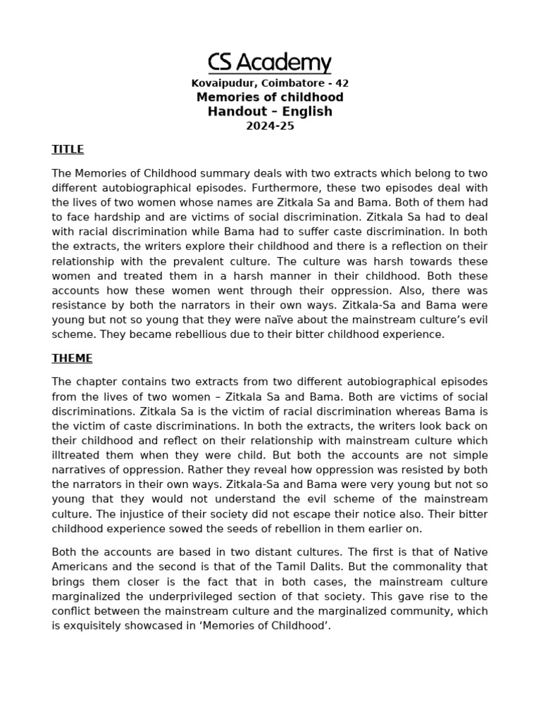 Memories Handout | PDF