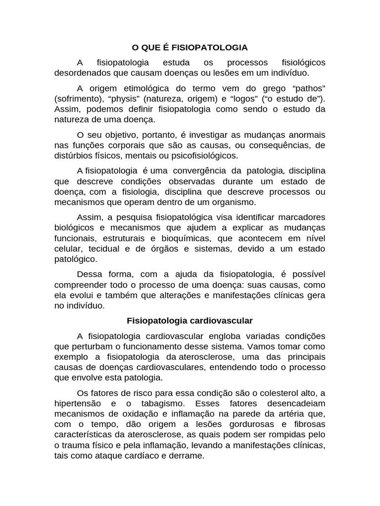 O Que É Fisiopatologia | PDF