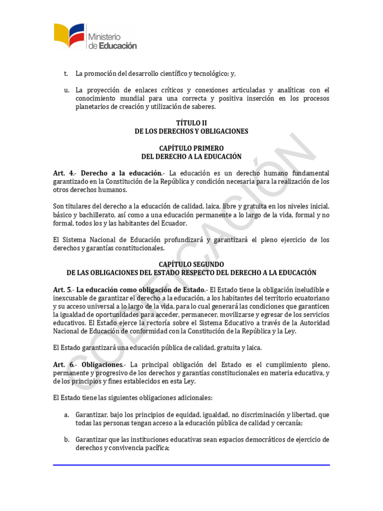 Ley Organica de Educacion Intercultural LOEI Codificado | PDF