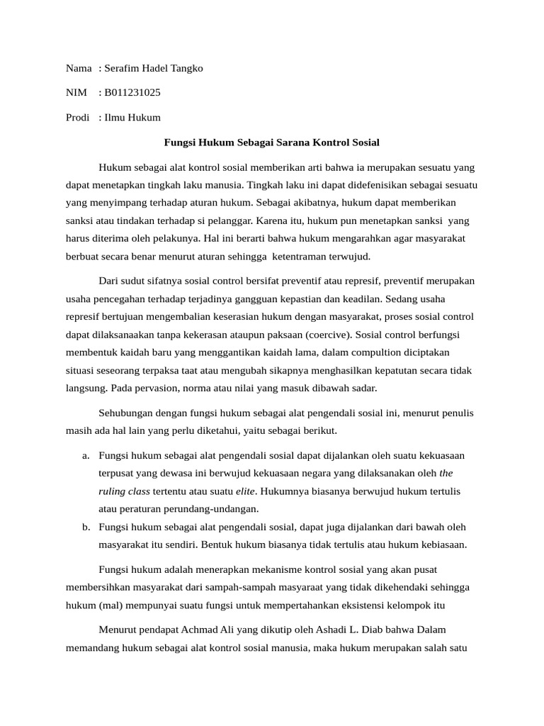 Fungsi Hukum Sebagai Kontrol Sosial Pdf