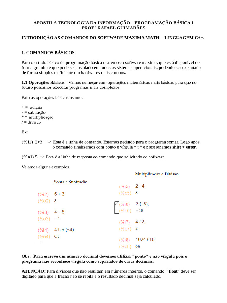 Introdução à Programação em C++ com Maxima | PDF