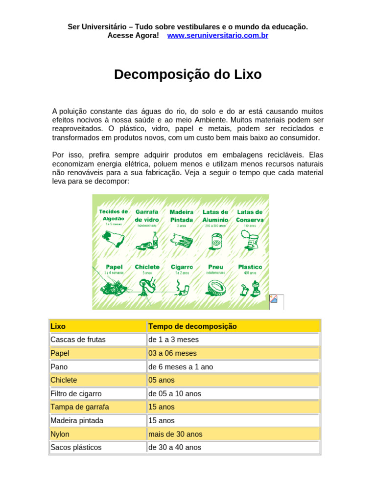 Decomposicao Lixo | PDF