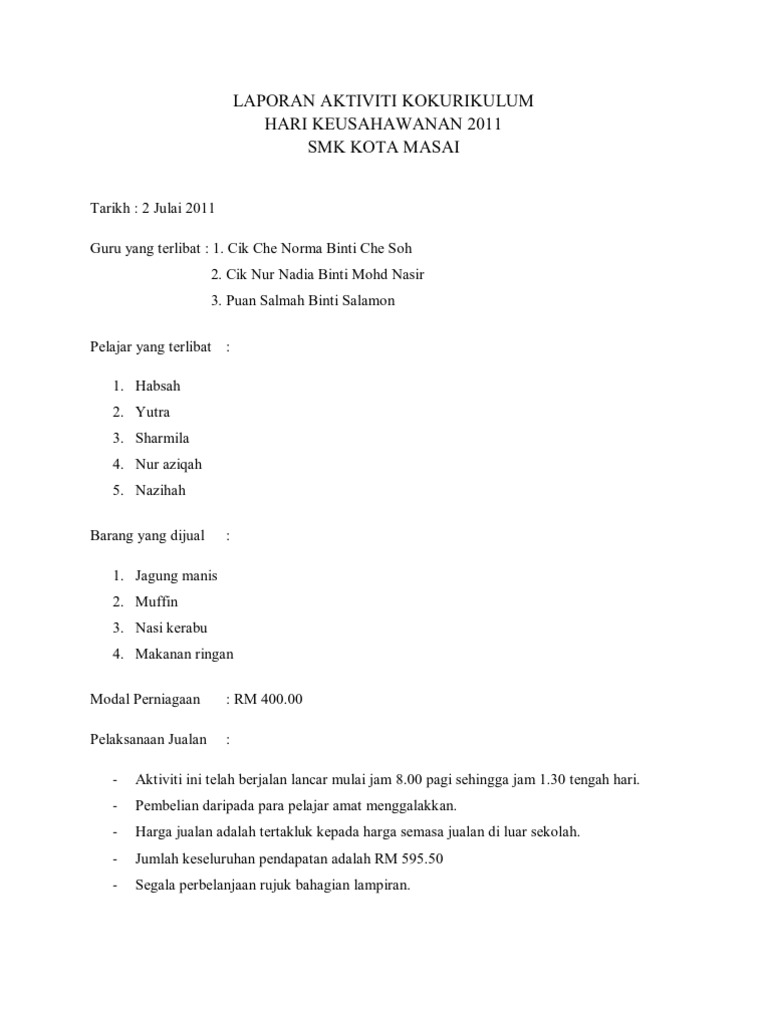 Laporan Hari Koperasi Sekolah