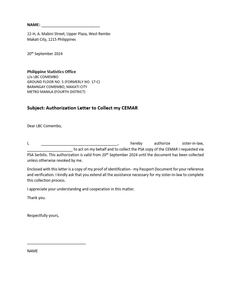 Authorization sample pdf