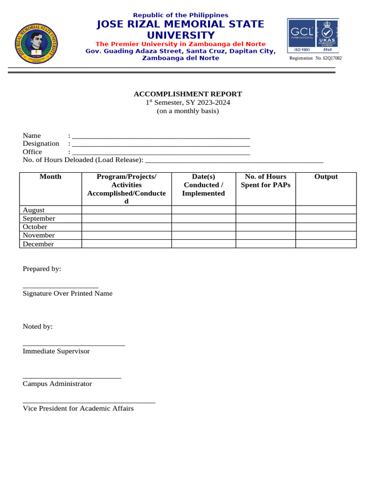 Accomplishment Report 1st Semester 2023-24 | PDF | Academic Term | Academia