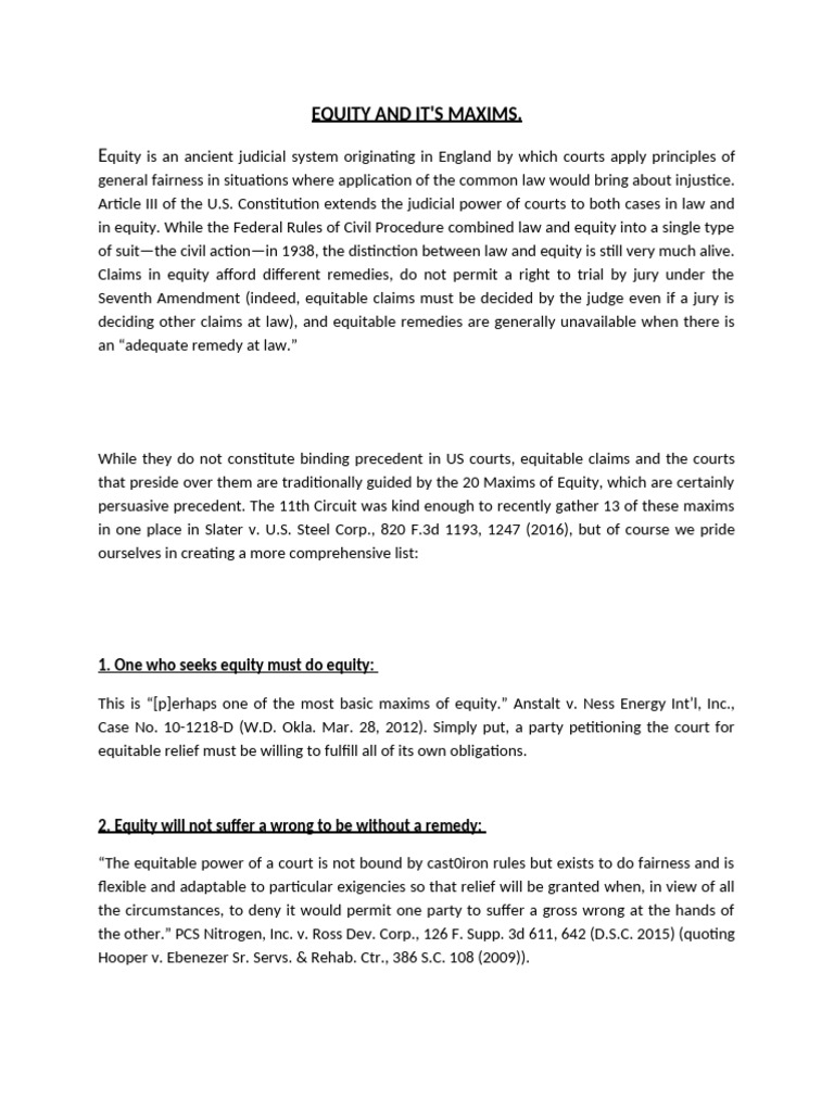 Equity And It S Maxims Pdf