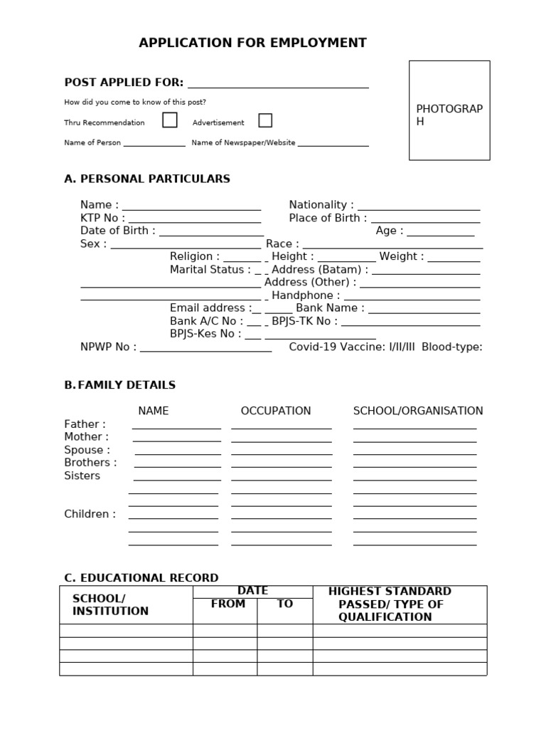 Employment Application Form Template | PDF | Justice | Crime & Violence