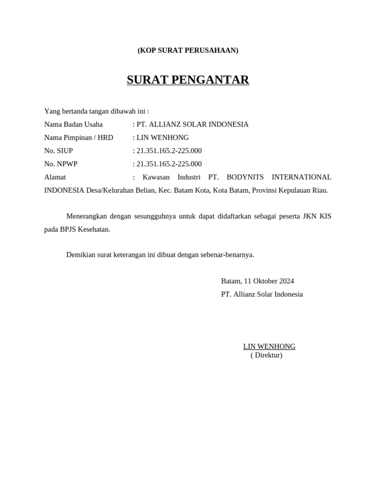 2 Surat Pengantar Formulir Pendaftaran Surat Pernyataan Pendaftaran Pdf