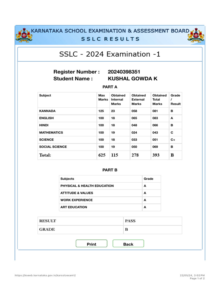 SSLC - 2024 Examination 1 Result | PDF