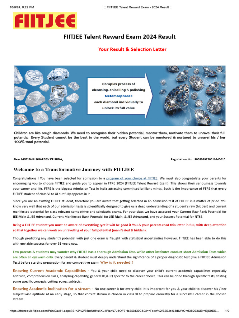 FTRE 2024 Result Announcement | PDF | University And College Admission ...