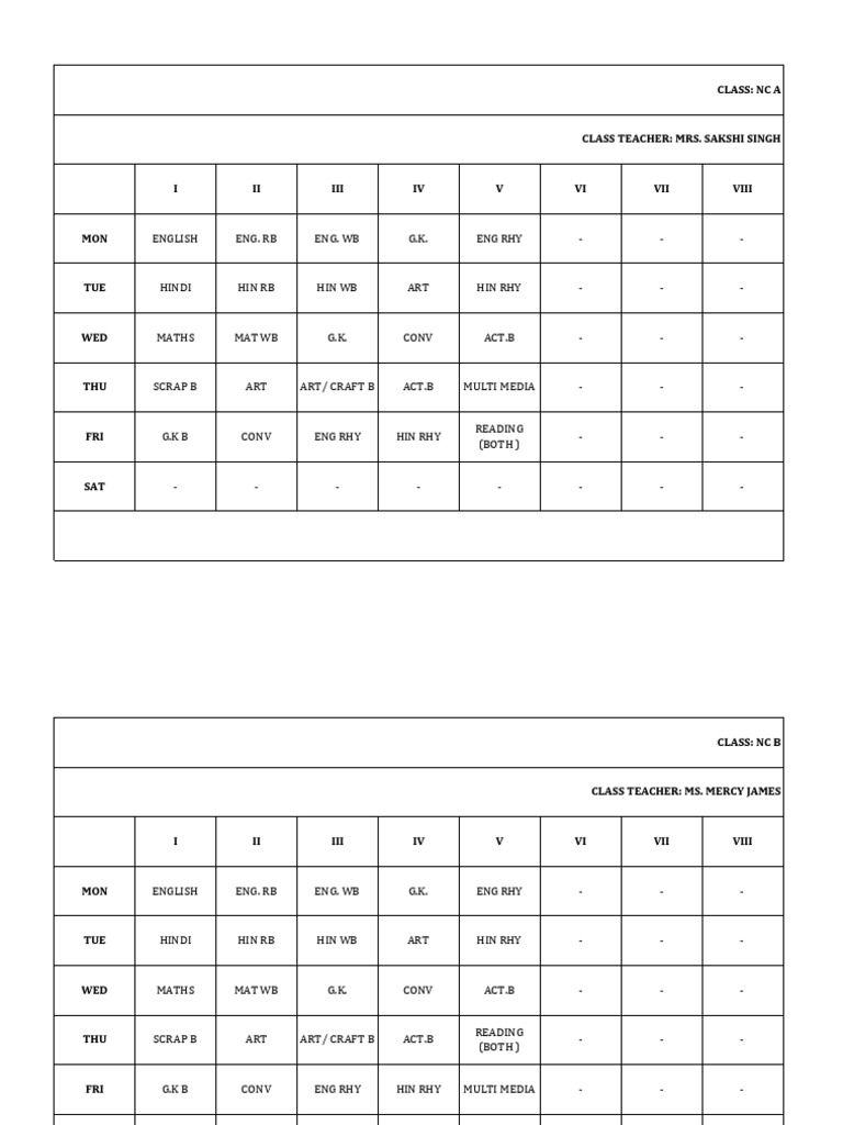 Weekly Class Schedule Overview | PDF