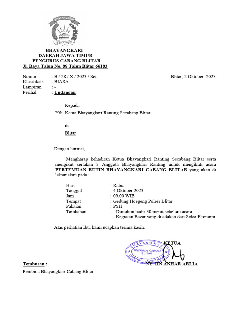 Undangan Ketua Ranting Pertemuan Rutin | PDF