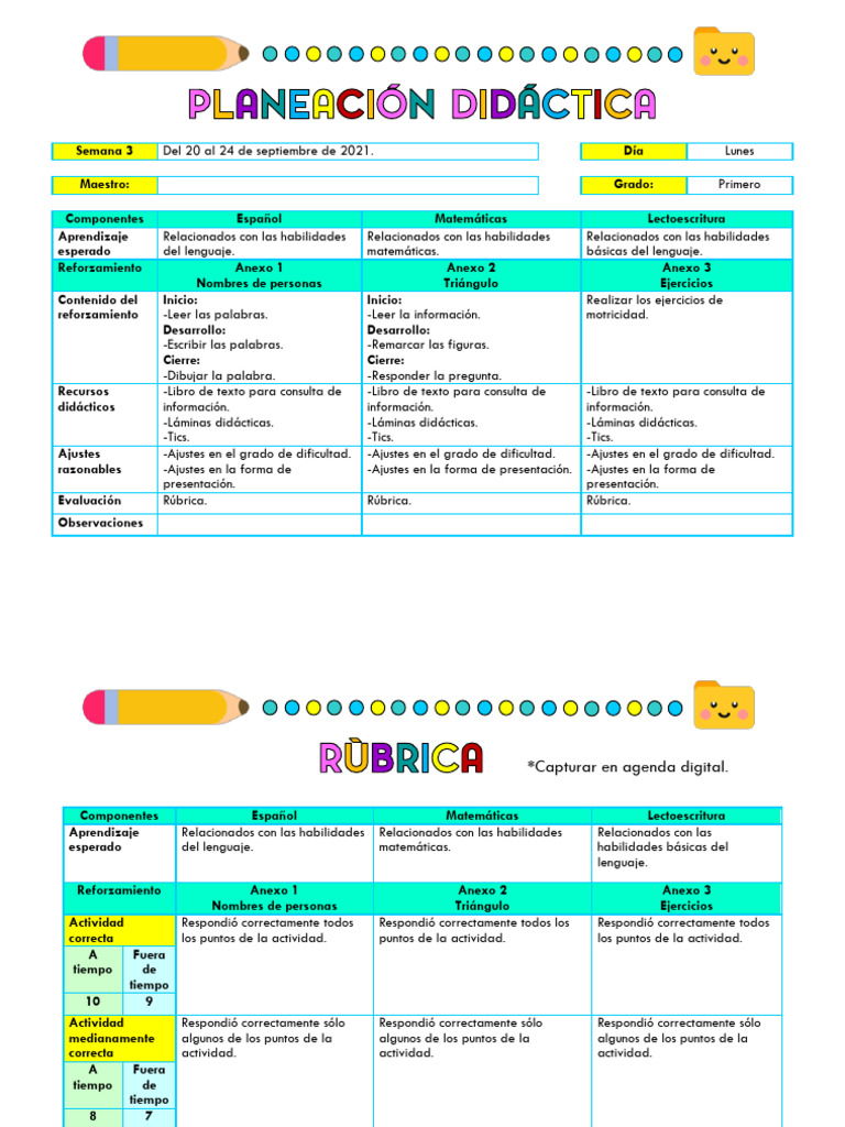 Plan de Clases para Primer Grado | PDF | Evaluación | Rúbrica (Académica)