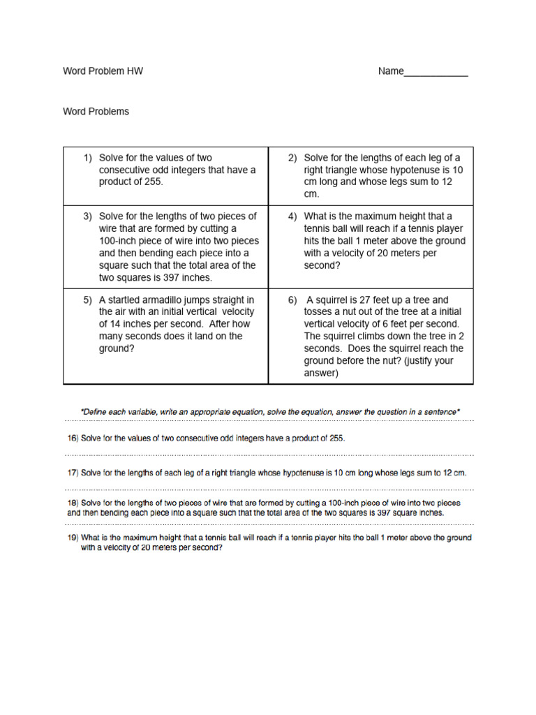 Word Problem HW | PDF