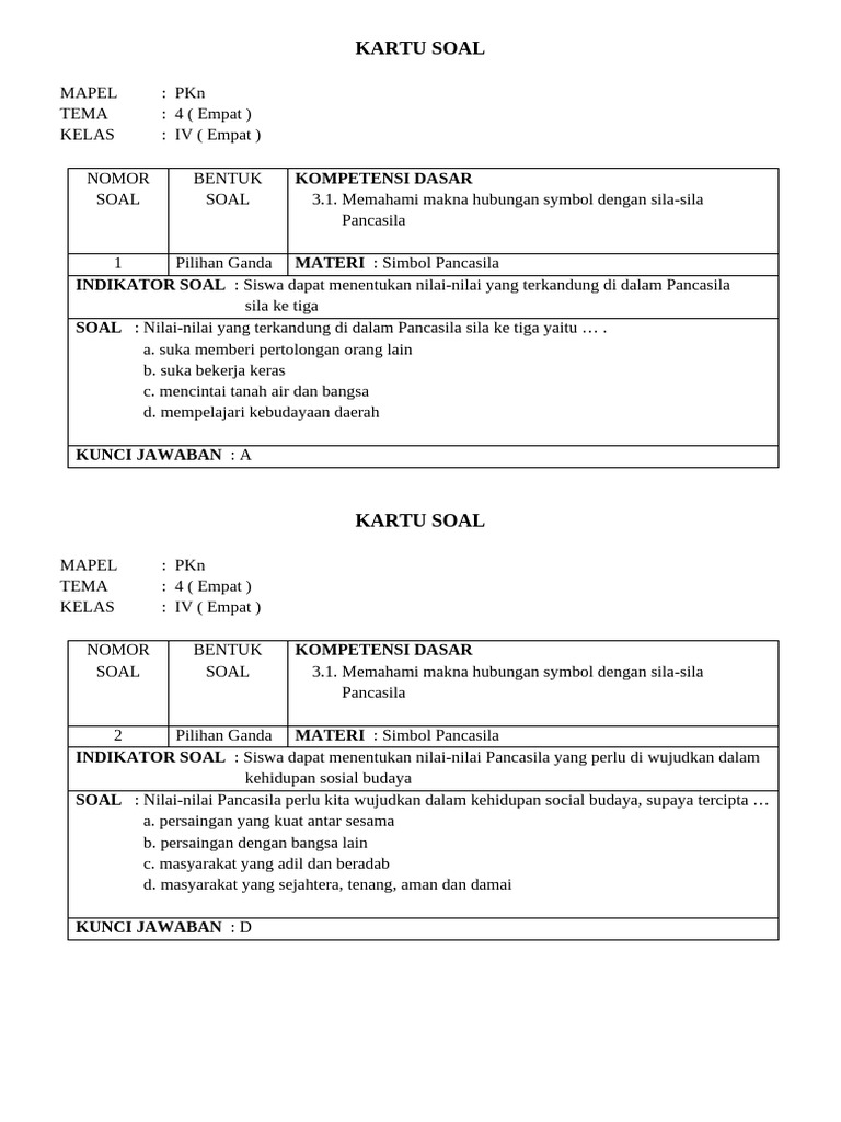 Kartu Soal Pdf