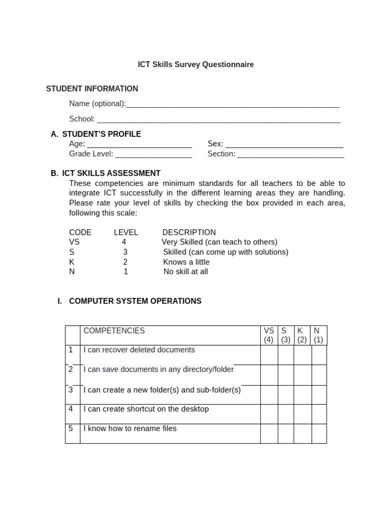 Questionnaire sur les compétences TIC | PDF | Ordinateurs